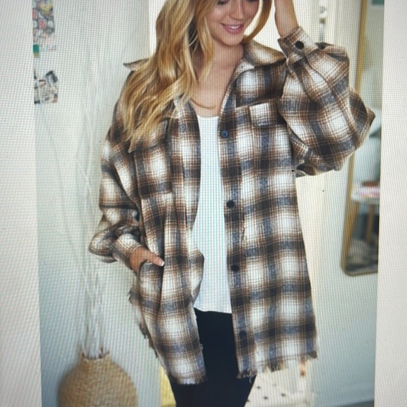 White Birch oversized brown flannel - Picture 7 of 7